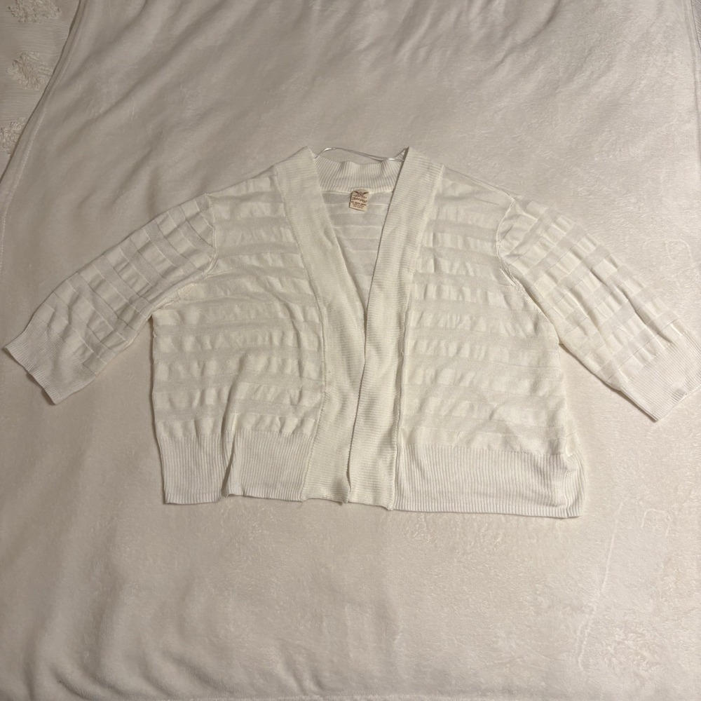 Faded Glory Arctic White Open Front Cardigan Sweater Plus Size 4X 3/4 Sleeve
